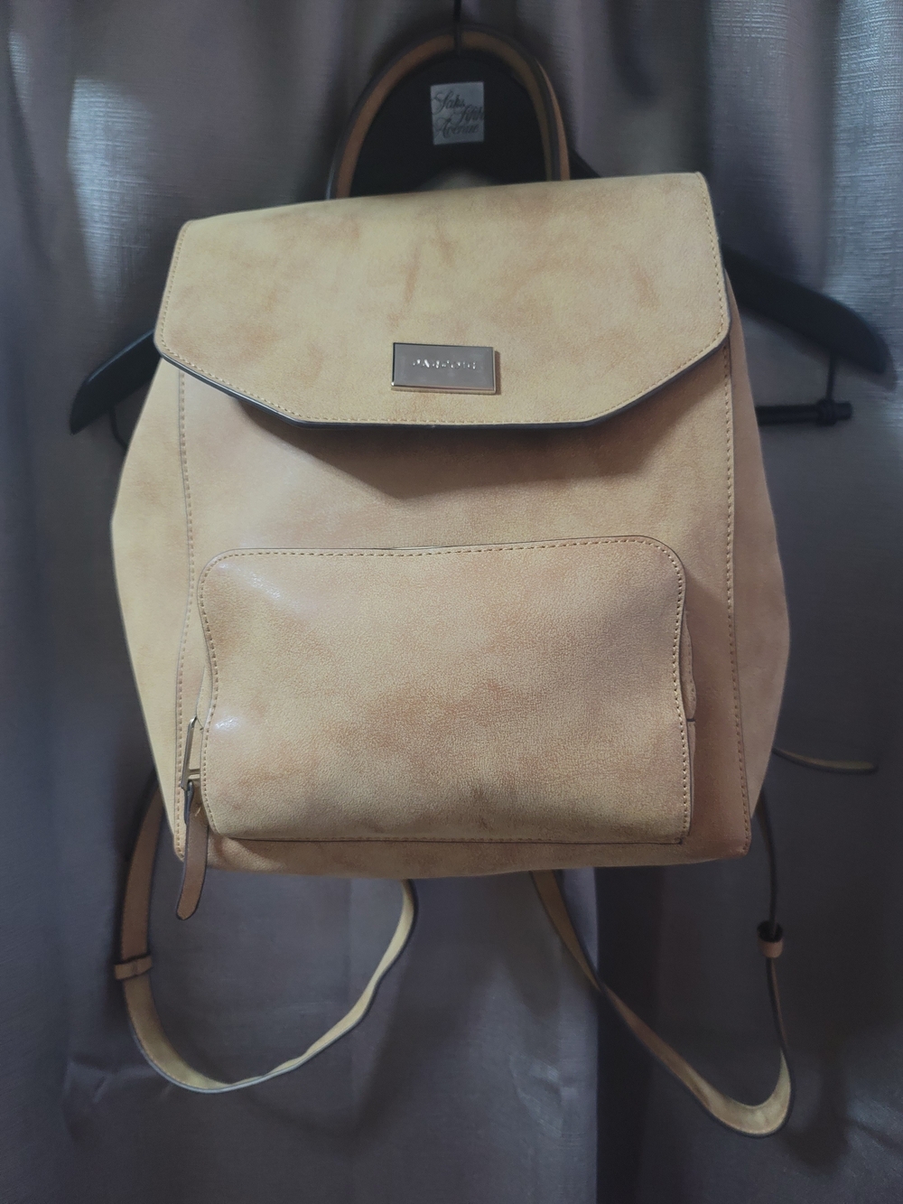 Minimalist Tan Faux-Leather Backpack with Front Pocket